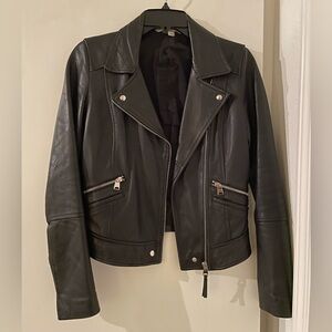 S: ZARA Lamb Leather Biker/Moto Jacket-Trafakuc Black/Silver